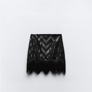 Zara sequin fringed mini skirt